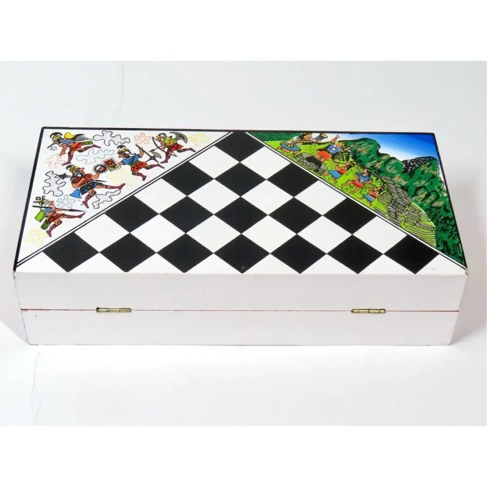 Handcrafted Wooden Peruvian Chess Set   Portable Aztecs Mayans Incas vs Spanish